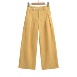 Linen Broad Leg Trousers Women's 2026 Summer New Casual Pure Color High-Waisted Folded Pocket Loose Straight Trousers