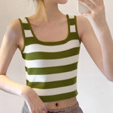 Summer New Korean Version Of Sweet Square Collared Striped Sleeveless Slim Short Vest Top
