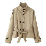 Autumn New Double-Dled Buckle With Long-Sleeved Short-Sleeved Wind Coat