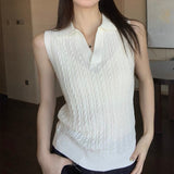 Classic Old Money College Wool Vintage Collar Knitted Vest Women's Summer New