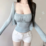 Spring And Summer Temperament Slim Body Pure Lust Lace Splicing Sling T-Shirt + Long-Sleeved Sunscreen Top Two Sets