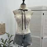 Private Lace-Faced Lace With Bow Sling Vest Women's Summer Sleeveless Corset 8825