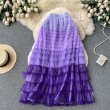 Gradient Color Irregular Net Yarn Half-Dress Women's Long Cake Skirt Fluffy High Waist Thin A Skirt