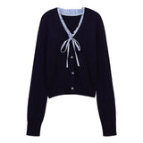 Korean College Style Suit Women's Wooden Ears Spliced Knitted Open Shirt Autumn And Winter 100-Fold Skirt Skirt Two Sets