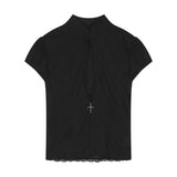 Spice Girls Set Black Mesh Yarn Long-Sleeved T-Shirt Top Women 2026 Summer New Small Shirt Sweet Cool Shirt