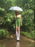 French Retro Holiday Texture Green Sling Short Skirt Women's Spring And Summer New Seaside Bra Skinny Dress