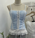 Real Shooting Unique Small Vest With Chest Cushion Three-Dimensional Lace Wearing Rope Slings With Short Sleeveless Top 8162