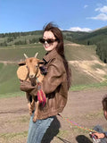 Brown Cool Leather Coat Woman 2025 Spring And Autumn New Small Spring Spring High-End Retro Locomotive Pu Jacket
