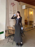French Gray V-Neck Knitted In-Coat Skirt Women's Autumn And Winter 2026 New Temperament Pocketed And Hip Skirt
