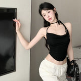 Sweet Hottie Sexy Folding Tie Sling Sling Vest Women's Summer Short Wear Design Sense Of Small Pure Desire Sleeveless Hanging Neck