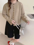 Autumn And Winter New Small Fragrant Wind Collar Showing Thin Soft Long Sleeve Top Casual Set Loose Multi-Buckle Knitting Top Tide