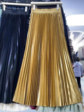 Tightening The Pearl Light Hundred Folded Half-Dressed Dress Woman 2025 Early Spring Glossy Color Color Hanging High Waist Thin Word Long Dress