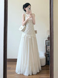 Rich Thousand Gold Wind Lace Vest Dress Girls Day Dress High-End Temperament Waist Net Yarn Dress