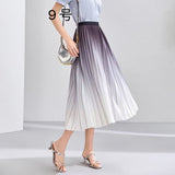 2025 New High-Rise Half-Dress Woman Tight Waist Ink Print Design Sense A-Character Skirt In The Long Folded Skirt