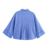 BSK&TRAF Women's Summer 2025 New Vintage Flax-Blend Striped Shirt 2224666