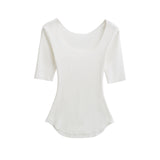 Pure Sexy Slimy Big U-Neck Basic T-Shirt Girl Summer New Body Sleeve Bottom Shirt Top