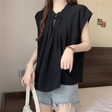 Zen Shirt New Chinese Women's Round-Neck Summer French Small White Short-Sleeved Shirt Elegance
