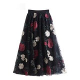New Retro High-Rise Thin Embroidered Big Flowers In The Long Fairy Half-Dress