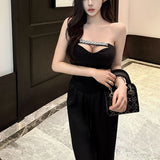 2025 Hot Girls Black Chest Pure Desire Simple Vest Female Wind Diamond Chain To Close The Bottom Korean Version Of The Top