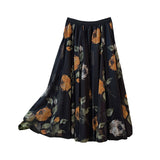 High-End Retro Print Mesh Splicing Half-Dress Dress Women Autumn 2025 High-Waist A Skirt On Both Sides Of The Big Swing Skirt