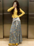 Korean Giant Good-Looking Wear A Set Of 2026 New Yellow Blouse Women Summer Floral Half Dress Two Sets
