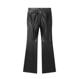 BSK & TRAF Women's Clothing 2025 Autumn New Hottie Leather Buckle Micro-Rapid Body Leisure Leather Trousers High Waist