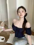 Tlace Side Shoulder Short-Sleeved T-Shirt Women's Summer Chicic Repair Short Bubble Sleeves On The Shoulder