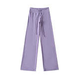 Korean Small Man Standing Thin Hooded Zipper Coat + Loose Feeling Loose Draw Rope Broad Leg Trousers Two Sets Of Women