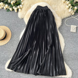 Tightening The Pearl Light Hundred Folded Half-Dressed Dress Woman 2025 Early Spring Glossy Color Color Hanging High Waist Thin Word Long Dress