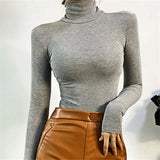 Autumn And Winter High-Neck Long Sleeves Jersey Design Sense Of The Body Sexy Hot Girl Wearing High-Neck Thread T-Shirt Girl