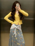 Korean Giant Good-Looking Wear A Set Of 2026 New Yellow Blouse Women Summer Floral Half Dress Two Sets