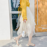 Irregular Net Yarn Half Dress Woman's Long Mid-Term 2025 Spring New Yarn Skirt High-Waisted Thin Dress