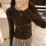 2026 Early Spring European Small Shirt In Autumn And Winter With Long-Sleeved T-Shirts Female Hautein Temperament Solid-Colored Cashmeet Bottom Shirt
