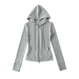 Korean Small Man Standing Thin Hooded Zipper Coat + Loose Feeling Loose Draw Rope Broad Leg Trousers Two Sets Of Women