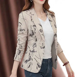 Net Red Printed Suit 2025 New Spring And Autumn Korean Version Of Large-Size Short-Fit Retro Long-Sleeved Suit Coat Woman