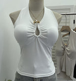 Hanging Neck Low-Breasted Hottie Sexy Sling Vest With Chest Cushion Repair Elastic Short Sleeveless Top 9363