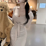 Spring And Autumn Pure Desire To Tighten The Small Sling Vest T-Shirt Round-Neck Temperament Long-Sleeved Open Shirt Set Two Sets Of Women