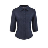 Clip Single Buckle Seven-Sleeve Linen Shirt Spring New Ocean Qi Repair Waist Solid Color Casual Top