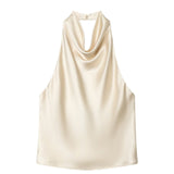 Spring New Sleeveless Silk Stise-Sensitive Hanging Neck Collar Top 2231399