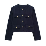Autumn New Clip Round Collar Short Jacket 3046278