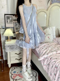 French Temperament High-End Hanging Neck Dress Summer New Chic Beautiful Blue Holiday Fairy Ponmp Dress