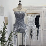 Real Shooting Wave Point Printing Yarn Tectonic Tector Vest Irregular Splicing Lace Ribbon Ribbon Leaves Edge Sleeveless Top 7231