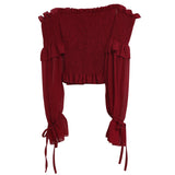 One-Word Collar Shoulder Chiffon Shirt Niche Design Loose Folds Short-Sleeved Collared Billed Ears Long-Sleeved Belt Coat