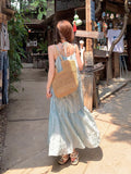 Mint Green Tie Hanging Neck Hanging Dress Women Summer Sweet Sweet Super Fairy First Love Dress Seaside Holiday Dress