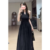 French Hanging Neck V-Neck Sleeveless Dress Women's Summer 2026 New Temperament To Receive The Waist Thin Hourglass Waist Long Skirt