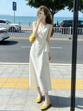 Korean Gentle Wind White Sleeveless Dress Women's Summer 2026 New Waist Display Thin Tie Vest Long Skirt