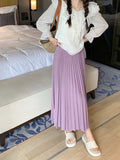 Simple Multi-Color New Folding Skirt Half-Dress Woman High Waist Thin Solid Color Hanging Medium Long Folding Skirt