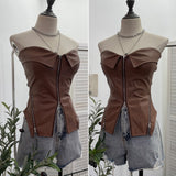 Real Shooting Hottie Retro Tender With Chest Pad Wrapped Bra Zipper Design Smear Bra Vest Short Sleeveless Top 8968