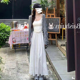 Set Women 2025 Early Autumn New Cardigan Sling Vest Top Sweet Thin Half Skirt Three-Piece Set