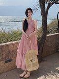Seaside Holiday Dress Women 2026 Summer New Sweet Three-Dimensional Flowers Fake Two Loose Vest Dress
